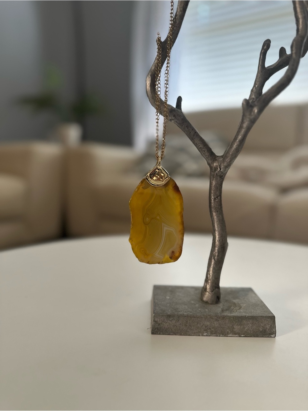 NWT JK NY Natural Yellow Agate Slice Statement Necklace Gold Tone HSN